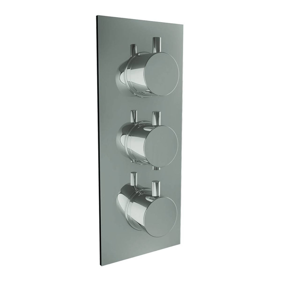 Round Triple Thermostatic Concealed Mixer Shower Kit with Wall Mounted 200mm Shower Head, Handset &amp; Overflow Filler