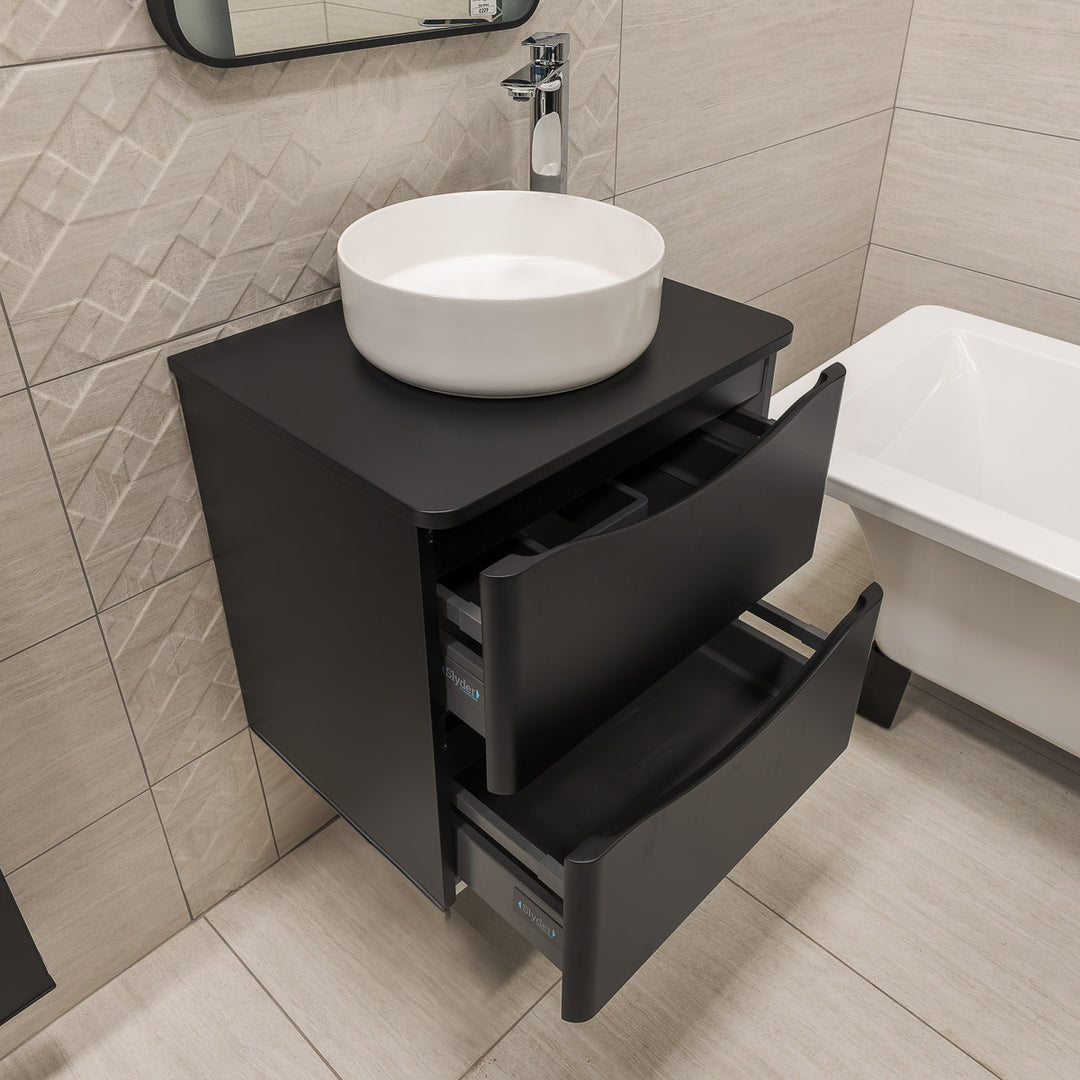 Josef Martin Happi 600mm Wall Hung 2 Drawer Vanity Unit &amp; Worktop - Ember