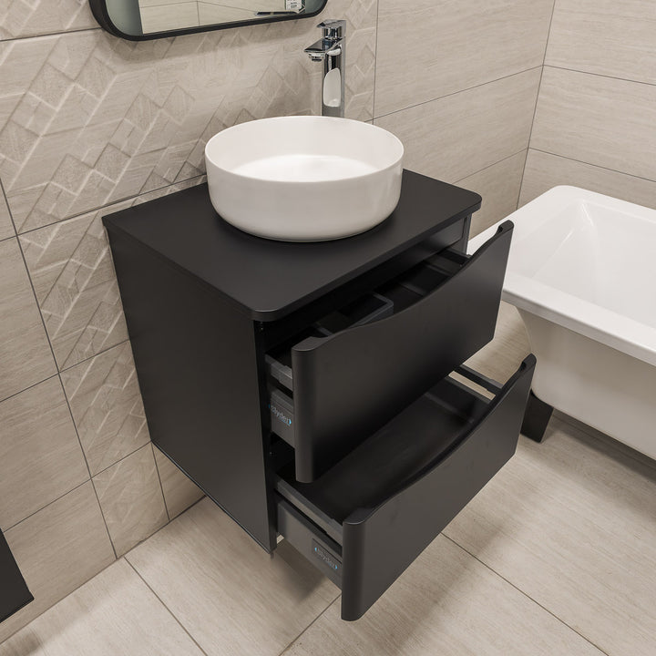 Josef Martin Happi 600mm Wall Hung 2 Drawer Vanity Unit &amp; Worktop - Ember