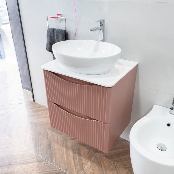 Josef Martin Happi 600mm Fluted Wall Hung Vanity Unit &amp; Glacier White Worktop - Victorian Rose