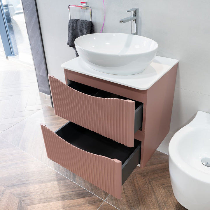 Josef Martin Happi 600mm Fluted Wall Hung Vanity Unit &amp; Glacier White Worktop - Victorian Rose