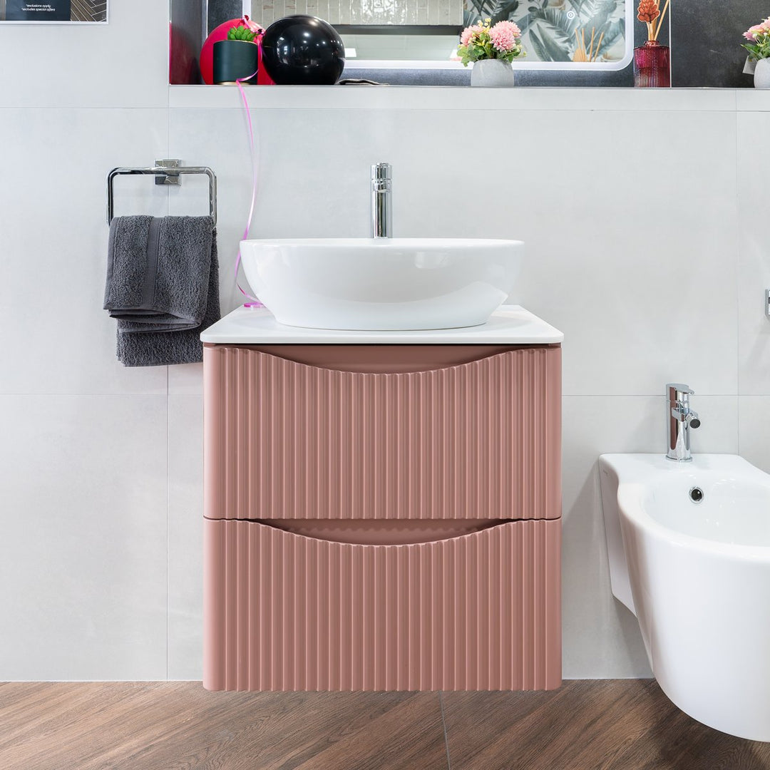 Josef Martin Happi 600mm Fluted Wall Hung Vanity Unit &amp; Glacier White Worktop - Victorian Rose