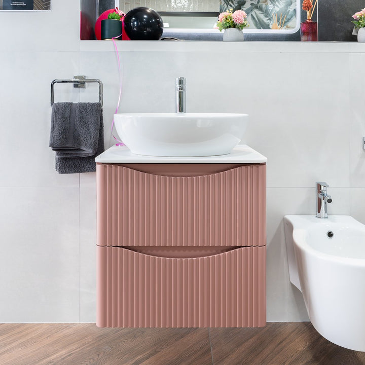 Josef Martin Happi 600mm Fluted Wall Hung Vanity Unit &amp; Glacier White Worktop - Victorian Rose