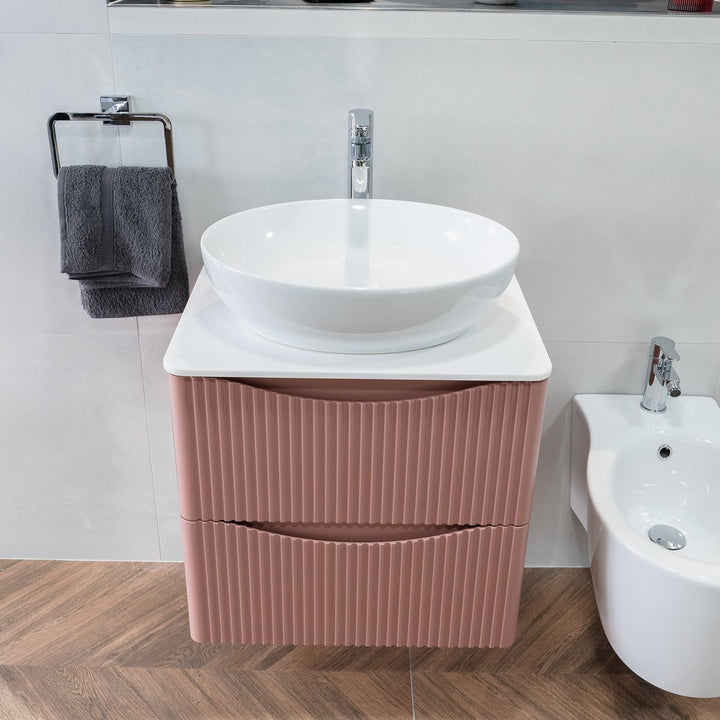 Josef Martin Happi 600mm Fluted Wall Hung Vanity Unit &amp; Glacier White Worktop - Victorian Rose