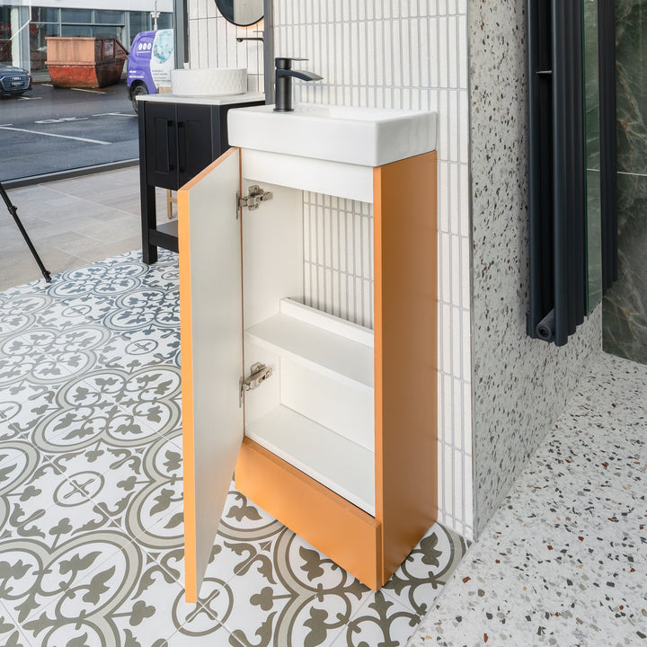 Josef Martin Cloakroom Harlequin Floor Standing Vanity Unit &amp; Inset Basin - Middle Buff