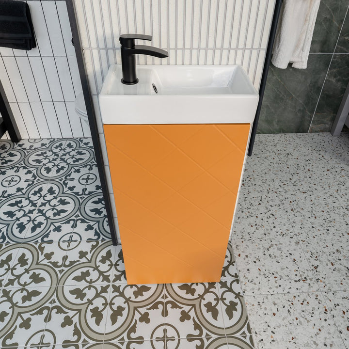 Josef Martin Cloakroom Harlequin Floor Standing Vanity Unit &amp; Inset Basin - Middle Buff