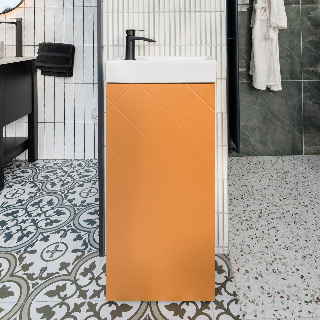Josef Martin Cloakroom Harlequin Floor Standing Vanity Unit &amp; Inset Basin - Middle Buff