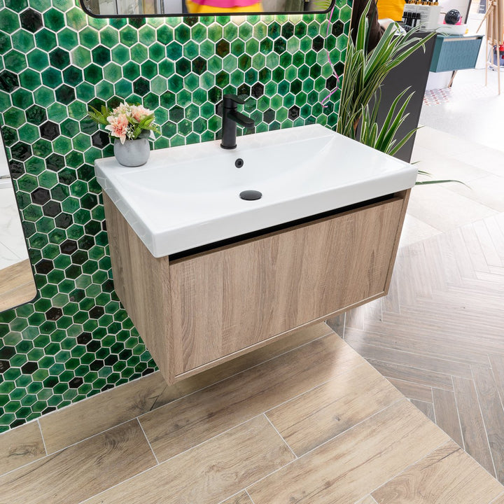 Josef Martin Roma 800mm Wall Hung 1 Drawer Vanity Unit &amp; Basin - Cambrian Oak