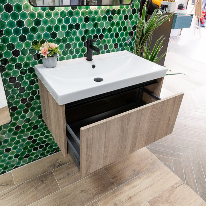 Josef Martin Roma 800mm Wall Hung 1 Drawer Vanity Unit &amp; Basin - Cambrian Oak