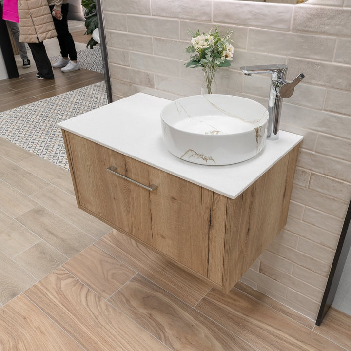 Josef Martin Urbano 800mm Wall Hung Vanity Unit &amp; Solaris Worktop - Halifax Oak