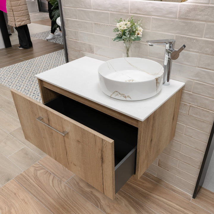 Josef Martin Urbano 800mm Wall Hung Vanity Unit &amp; Solaris Worktop - Halifax Oak