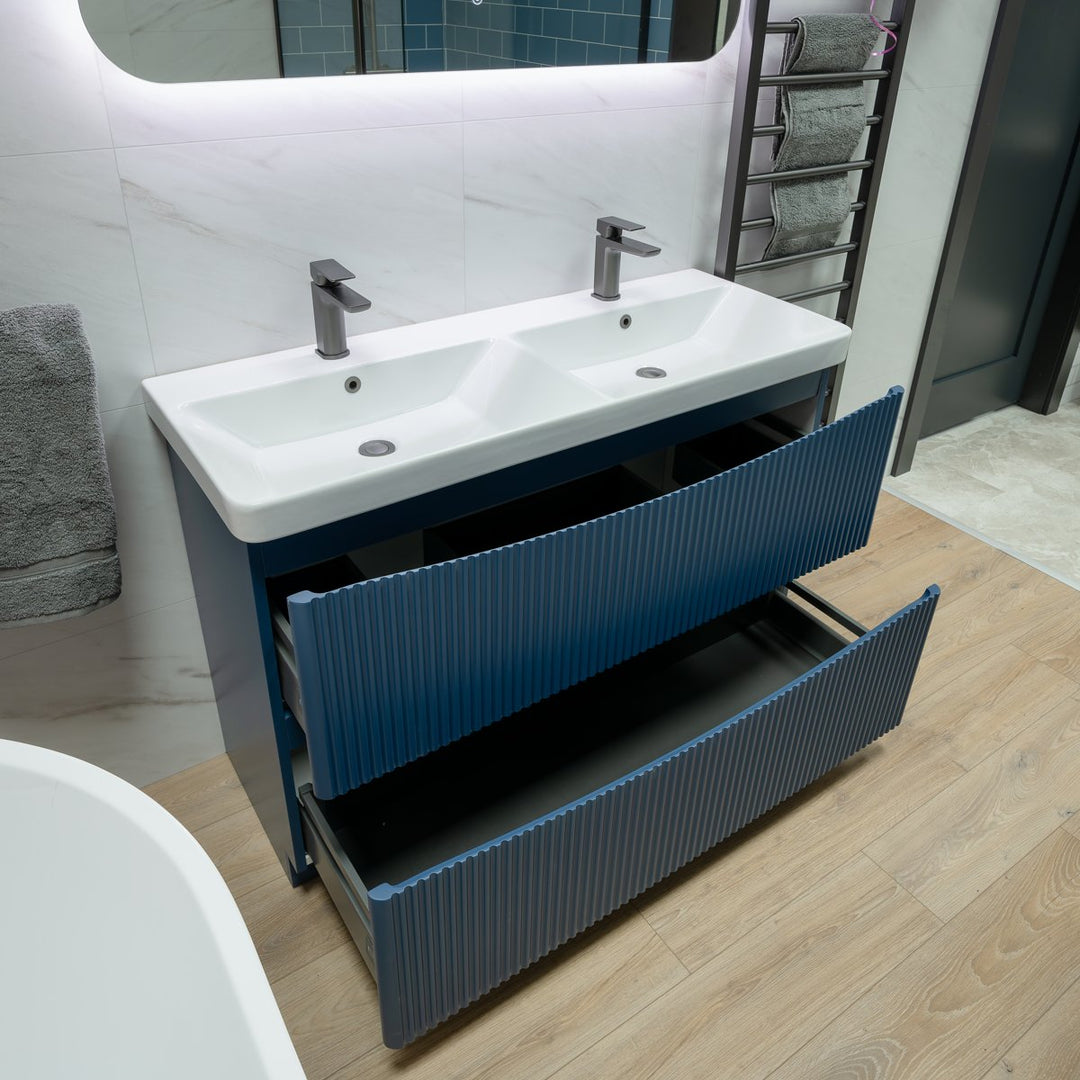Josef Martin Happi 1200mm Fluted Floor Standing Double Vanity Unit &amp; Double Basin - Marine Blue