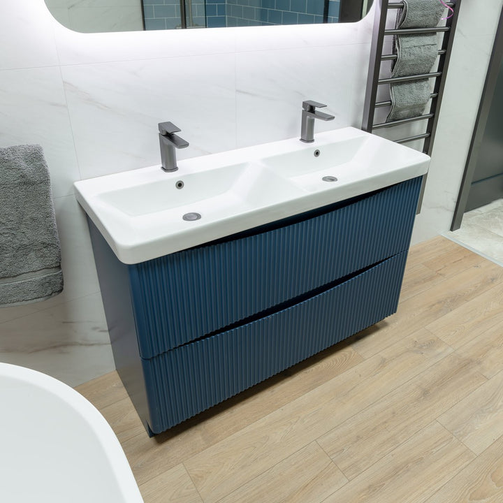 Josef Martin Happi 1200mm Fluted Floor Standing Double Vanity Unit &amp; Double Basin - Marine Blue