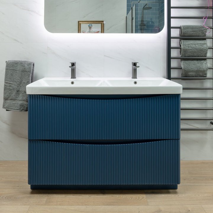Josef Martin Happi 1200mm Fluted Floor Standing Double Vanity Unit &amp; Double Basin - Marine Blue