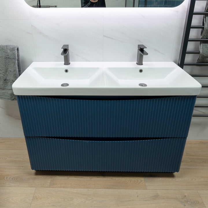 Josef Martin Happi 1200mm Fluted Floor Standing Double Vanity Unit &amp; Double Basin - Marine Blue
