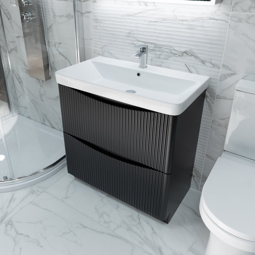 Josef Martin Happi 800mm Fluted Floor Standing Vanity Unit &amp; Basin - Ember