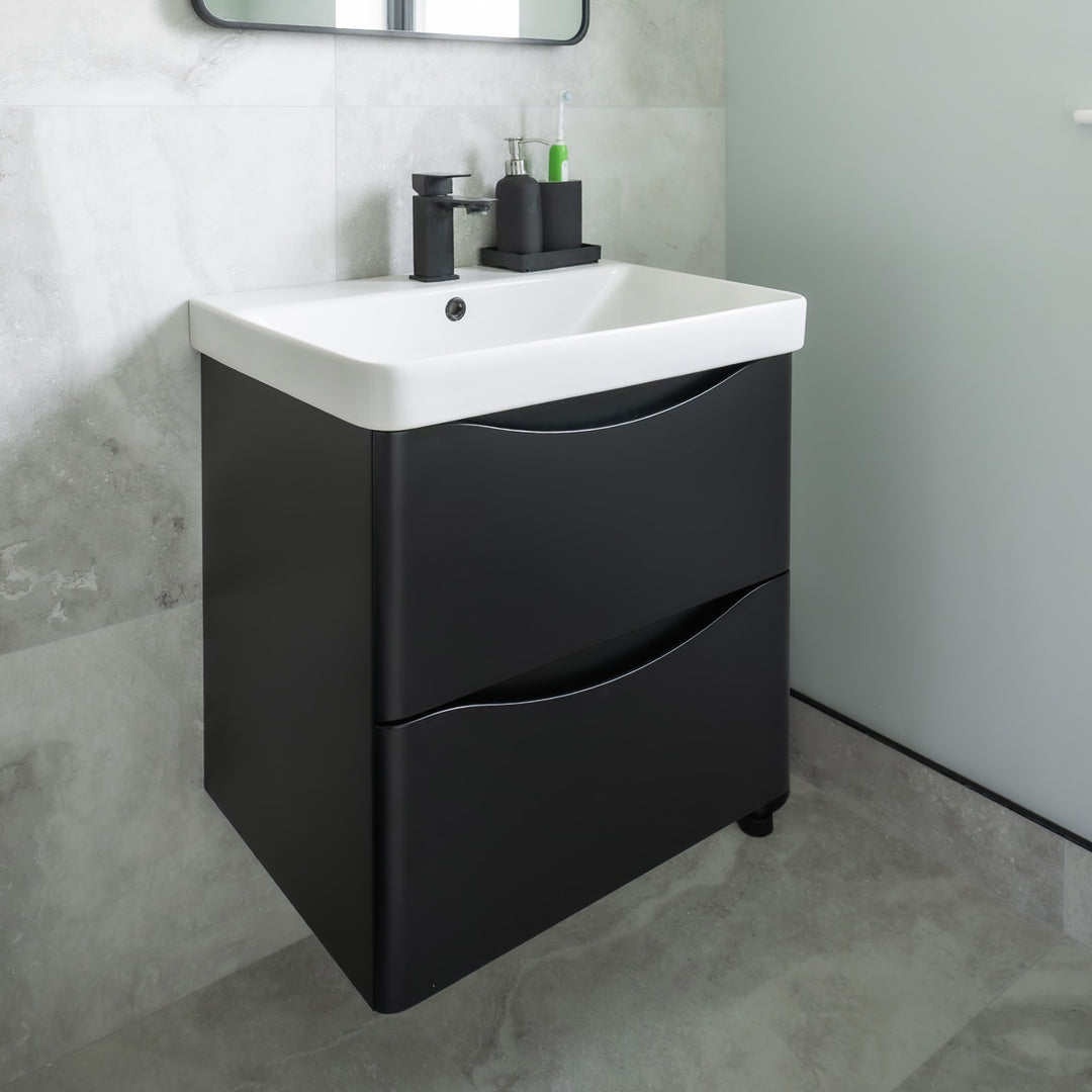 Josef Martin Happi 600mm Wall Hung 2 Drawer Vanity Unit &amp; Inset Basin - Ember