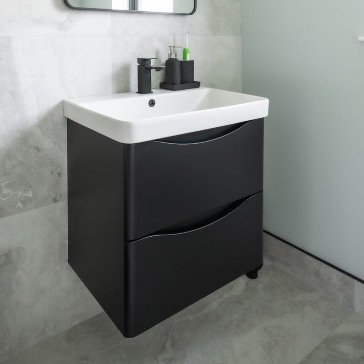 Josef Martin Happi 600mm Wall Hung 2 Drawer Vanity Unit &amp; Inset Basin - Ember