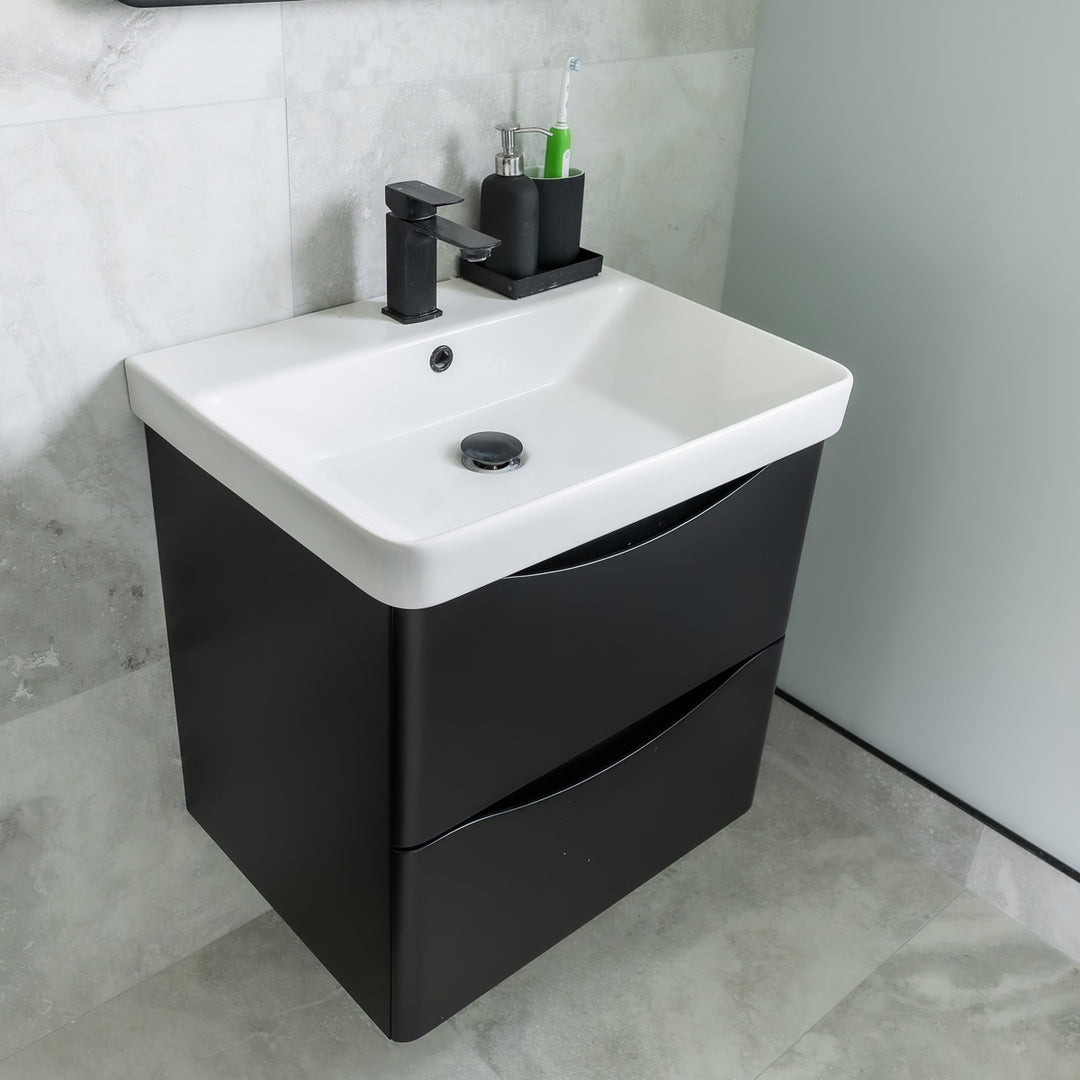 Josef Martin Happi 600mm Wall Hung 2 Drawer Vanity Unit &amp; Inset Basin - Ember