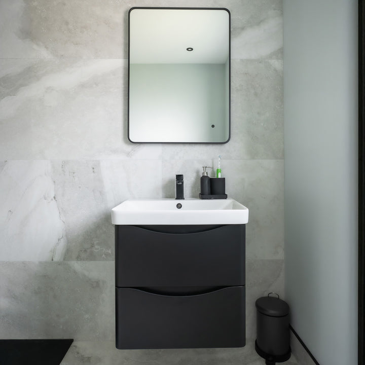 Josef Martin Happi 600mm Wall Hung 2 Drawer Vanity Unit &amp; Inset Basin - Ember