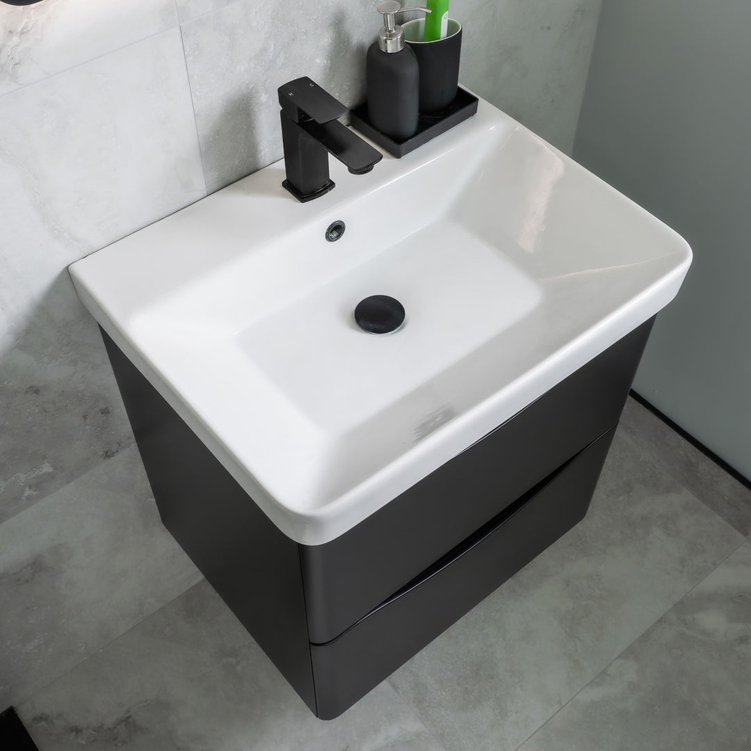 Josef Martin Happi 600mm Wall Hung 2 Drawer Vanity Unit &amp; Inset Basin - Ember
