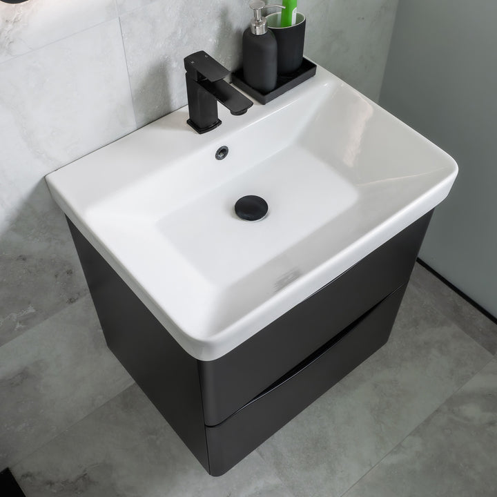 Josef Martin Happi 600mm Wall Hung 2 Drawer Vanity Unit &amp; Inset Basin - Ember
