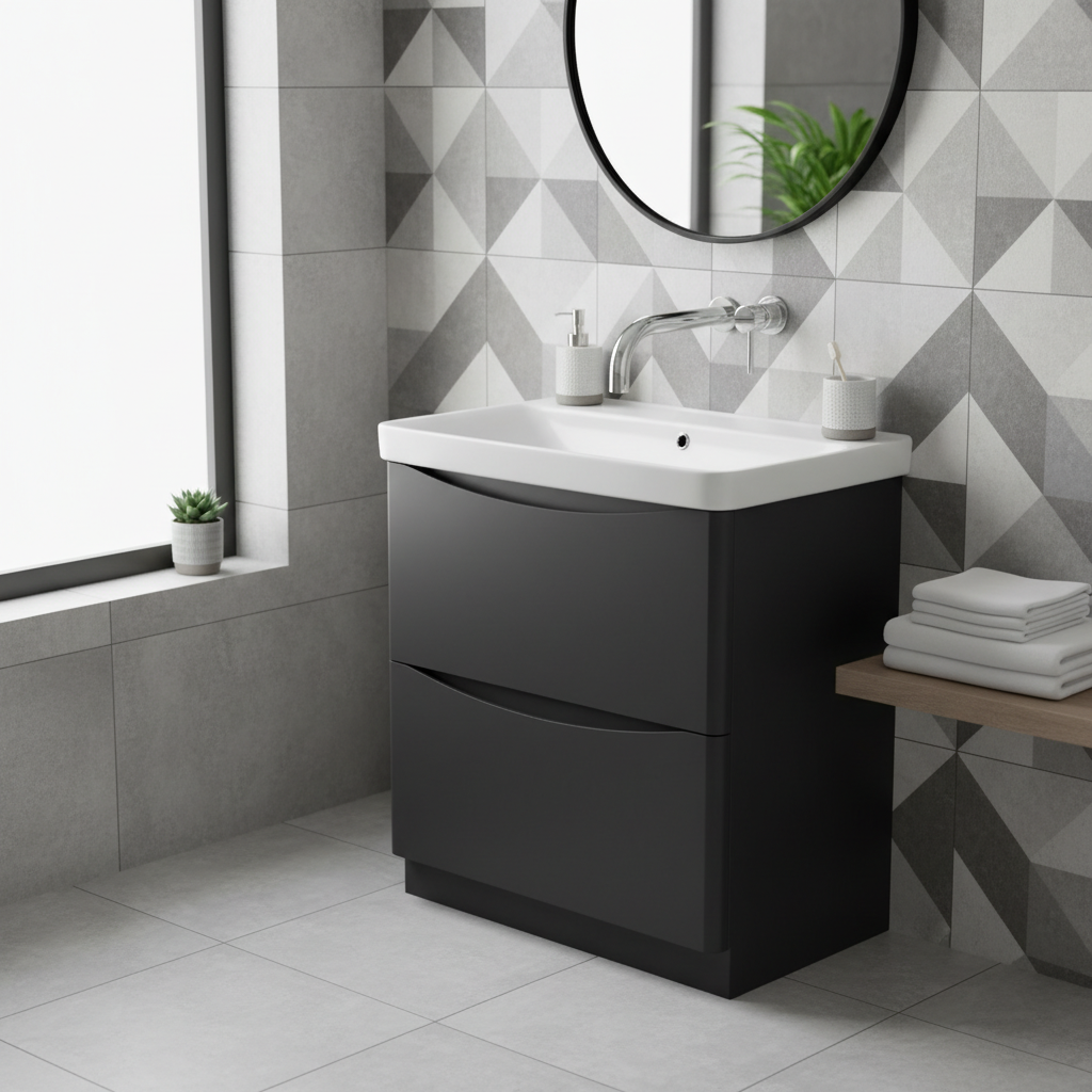 Happi 800mm Floor Standing Vanity Unit &amp; Basin With No Tap Holes - Anthracite