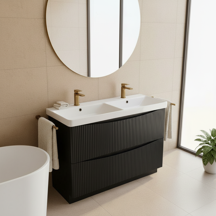 Josef Martin Happi 1200mm Fluted Floor Standing Double Vanity Unit &amp; Basin - Ember