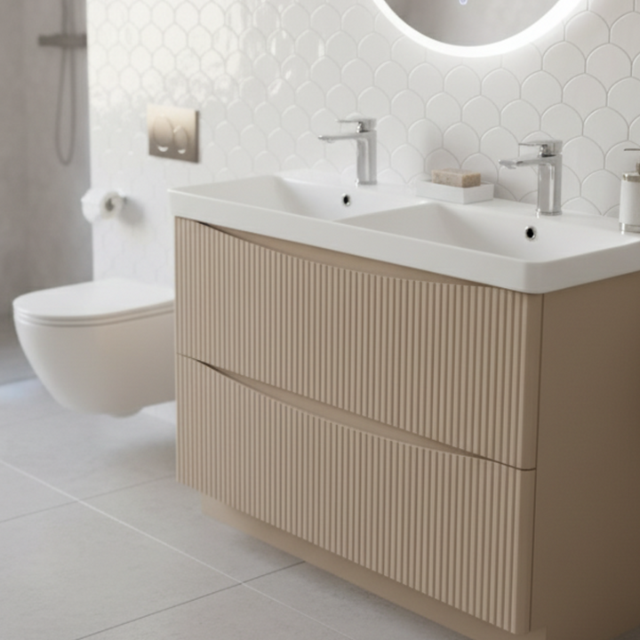 Josef Martin Happi 1200mm Fluted Floor Standing Double Vanity Unit &amp; Basin - Sand