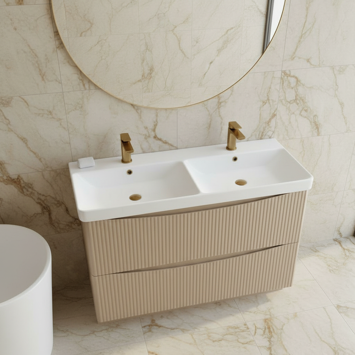 Josef Martin Happi 1200mm Fluted Floor Standing Double Vanity Unit &amp; Basin - Sand