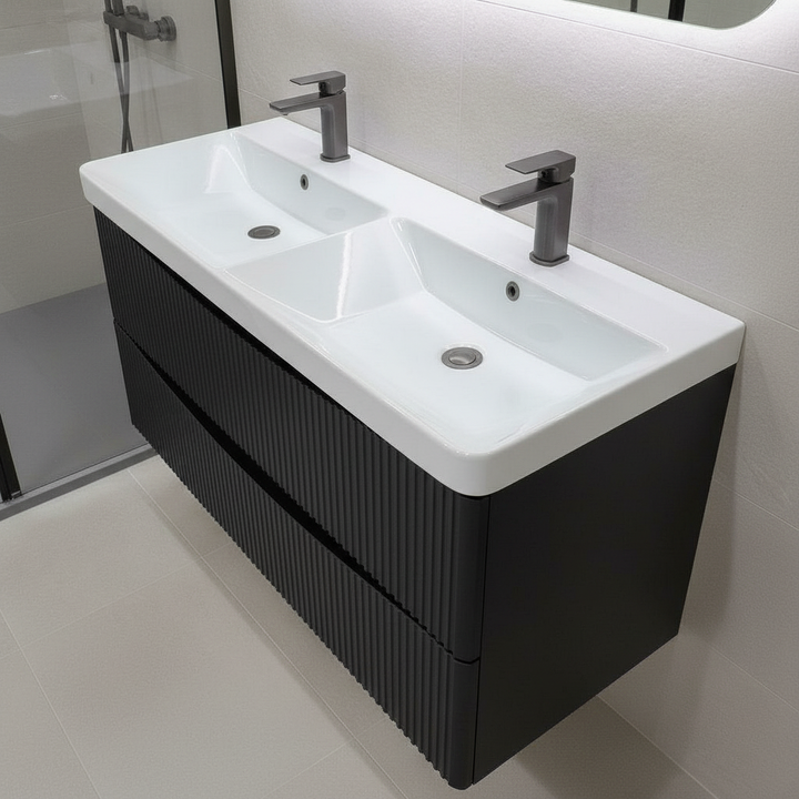 Josef Martin Happi 1200mm Fluted Wall Hung Double Vanity Unit &amp; Basin - Black