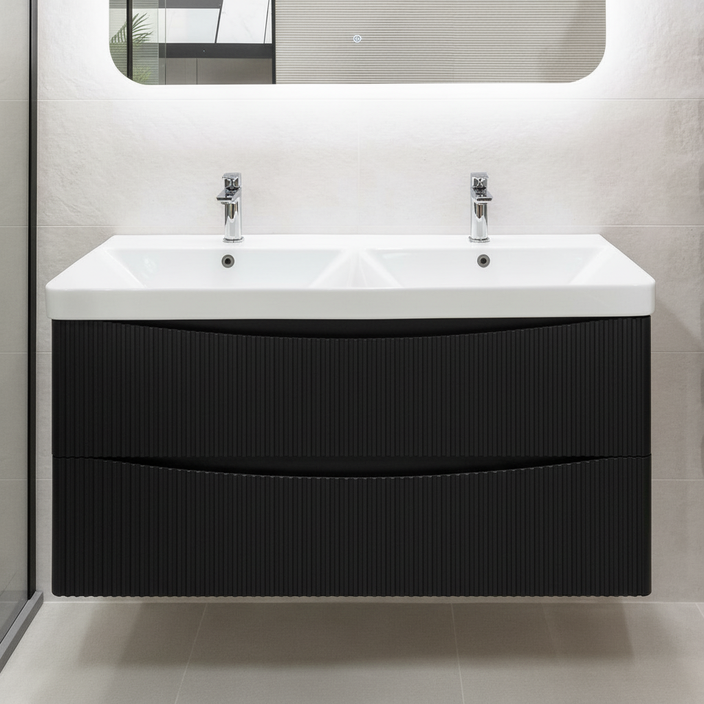 Josef Martin Happi 1200mm Fluted Wall Hung Double Vanity Unit &amp; Basin - Black