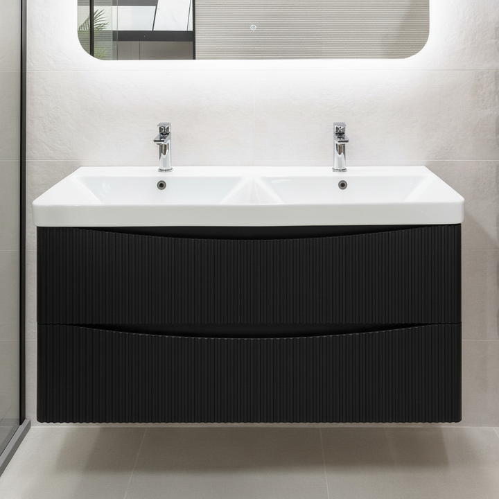 Josef Martin Happi 1200mm Fluted Wall Hung Double Vanity Unit &amp; Basin - Black