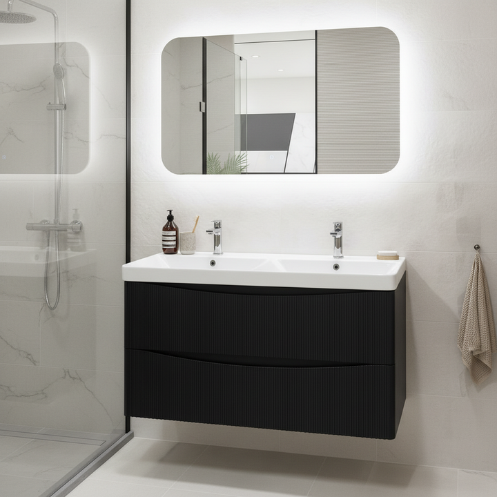 Josef Martin Happi 1200mm Fluted Wall Hung Double Vanity Unit &amp; Basin - Black