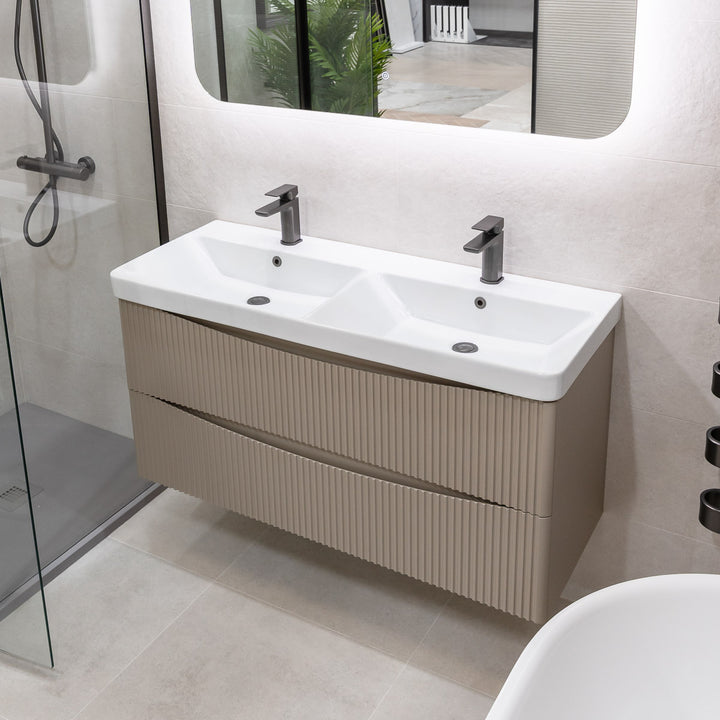 Josef Martin Happi 1200mm Wall Hung Fluted Double Vanity Unit &amp; Double Inset Basin - Sand