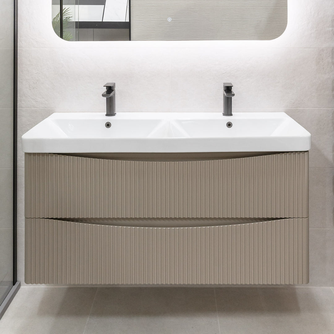 Josef Martin Happi 1200mm Wall Hung Fluted Double Vanity Unit &amp; Double Inset Basin - Sand