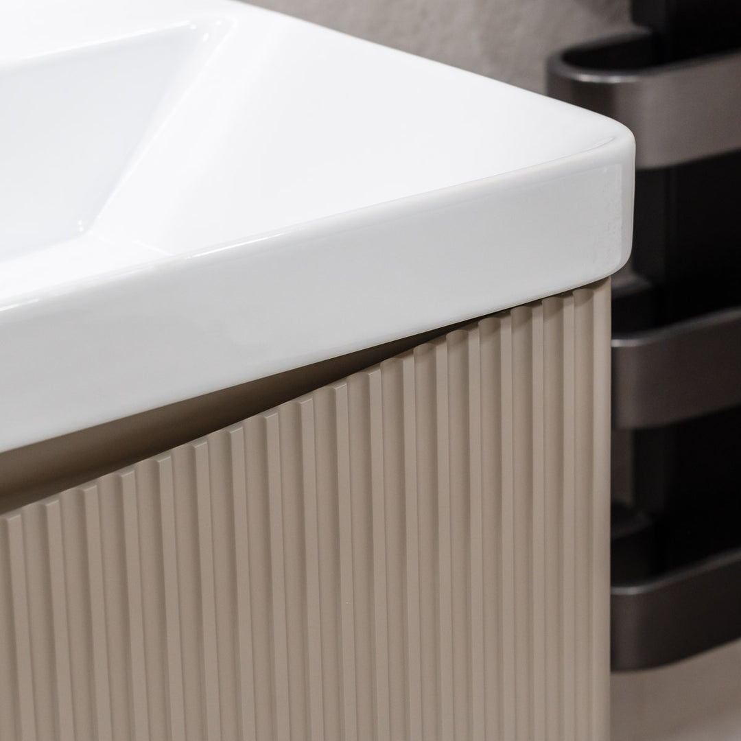 Josef Martin Happi 1200mm Wall Hung Fluted Double Vanity Unit &amp; Double Inset Basin - Sand