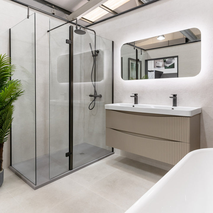 Josef Martin Happi 1200mm Wall Hung Fluted Double Vanity Unit &amp; Double Inset Basin - Sand