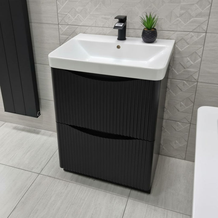 Josef Martin Happi 600mm Fluted Floor Standing Vanity Unit &amp; Basin - Black