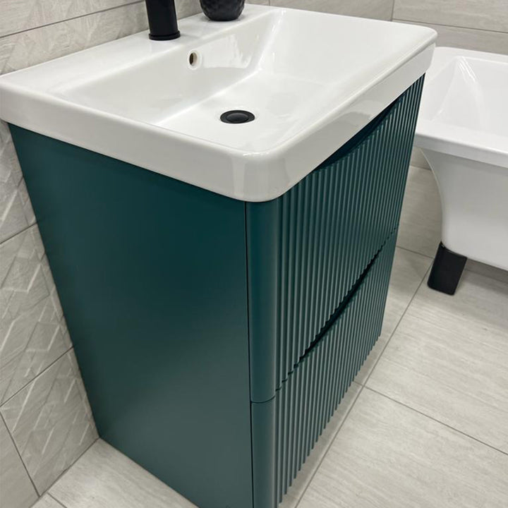 Josef Martin Happi Full Fluted 600mm Floor Standing Vanity Unit &amp; Inset Basin - Goblin