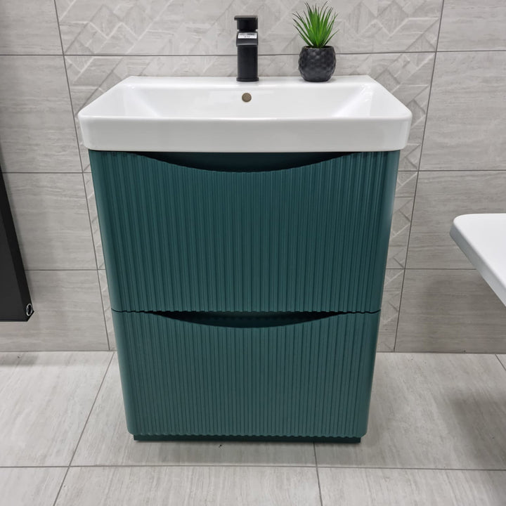 Josef Martin Happi Full Fluted 600mm Floor Standing Vanity Unit &amp; Inset Basin - Goblin