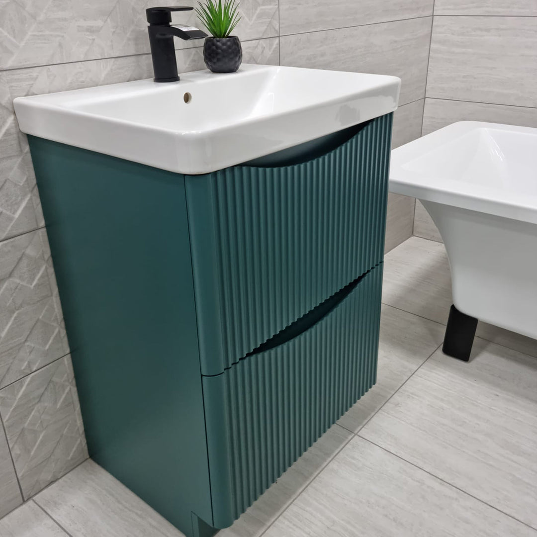 Josef Martin Happi Full Fluted 600mm Floor Standing Vanity Unit &amp; Inset Basin - Goblin