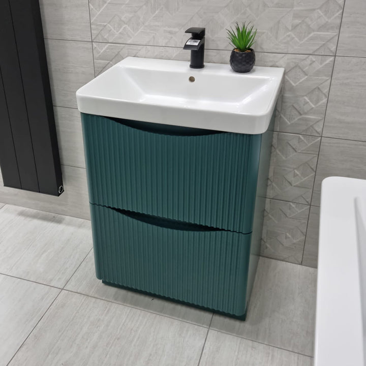 Josef Martin Happi Full Fluted 600mm Floor Standing Vanity Unit &amp; Inset Basin - Goblin