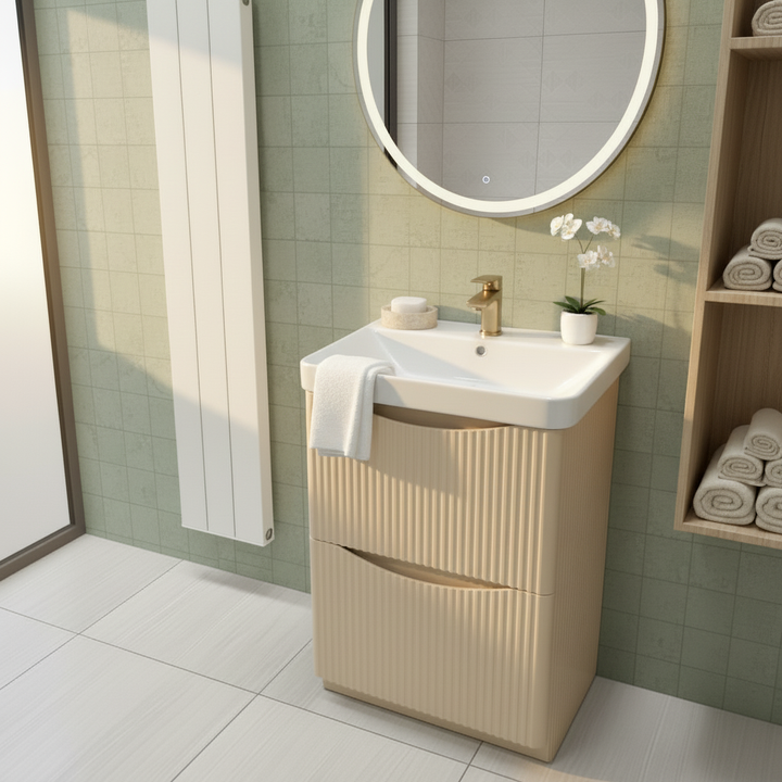 Josef Martin Happi 600mm Fluted Floor Standing Vanity Unit &amp; Basin - Sand