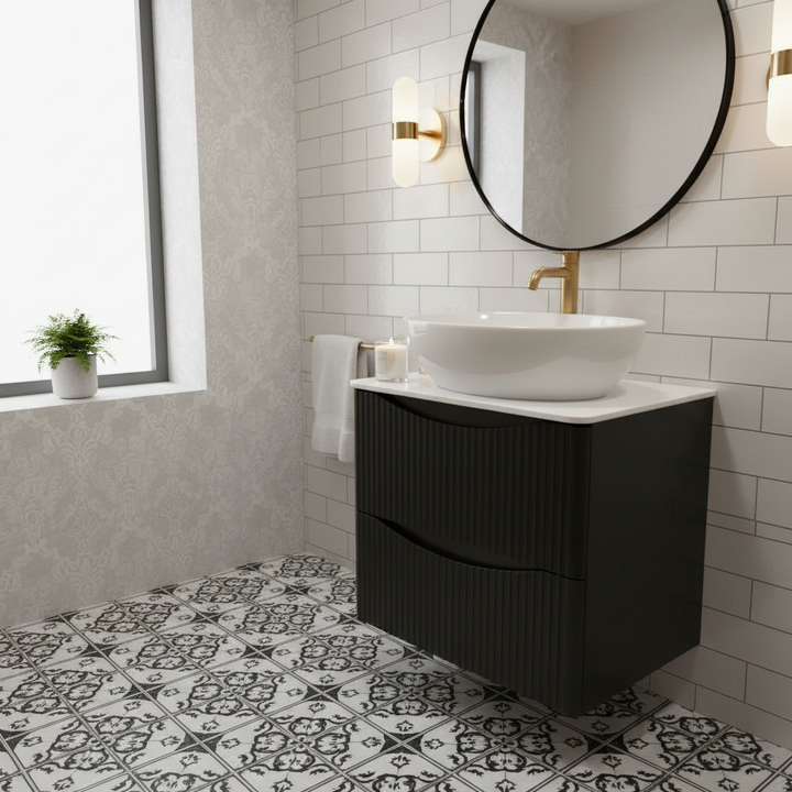 Josef Martin Happi 600mm Fluted Wall Hung Vanity Unit &amp; Worktop - Black