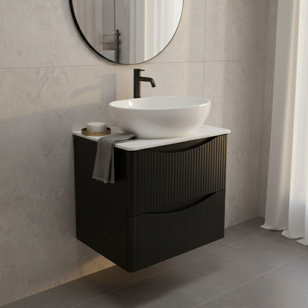 Josef Martin Happi 600mm Fluted Wall Hung Vanity Unit &amp; Worktop - Black