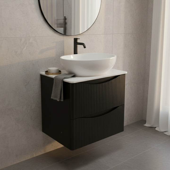 Josef Martin Happi 600mm Fluted Wall Hung Vanity Unit &amp; Worktop - Black