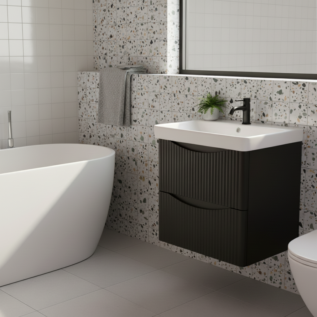 Josef Martin Happi 600mm Fluted Wall Hung Vanity Unit &amp; Basin - Black