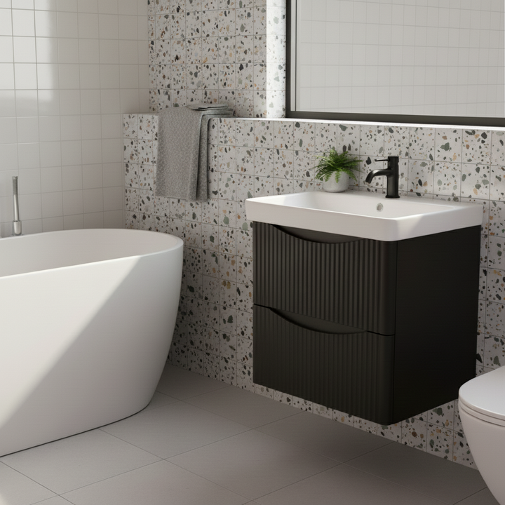 Josef Martin Happi 600mm Fluted Wall Hung Vanity Unit &amp; Basin - Black