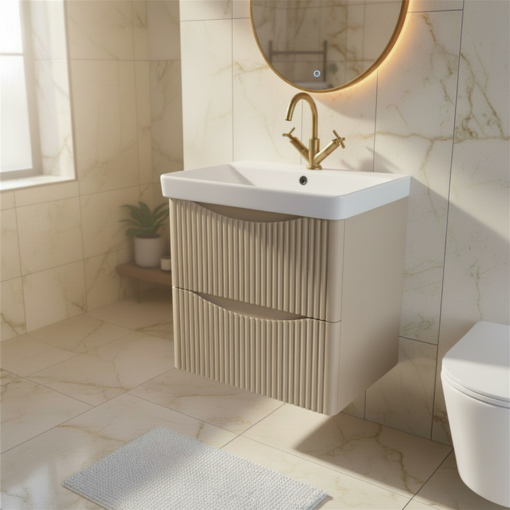 Josef Martin Happi 600mm Fluted Wall Hung Vanity Unit &amp; Basin - Sand